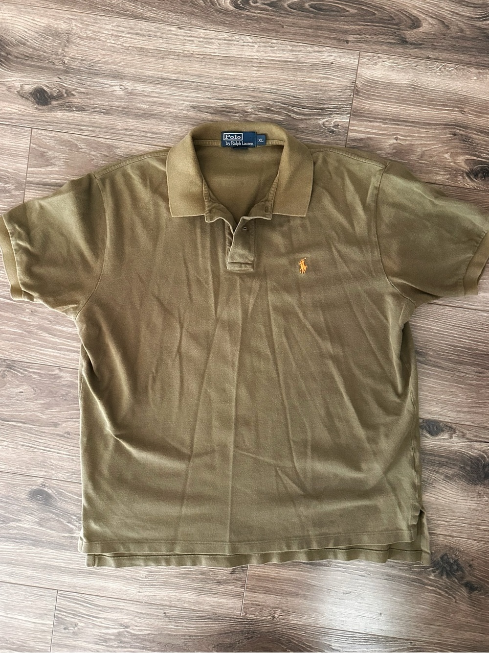 Vintage Ralph Lauren Short Sleeve Polo in Olive with Orange Pony